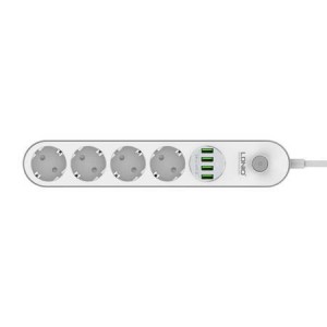 Incarcator Prelungitor LDNIO SE4432, 4 prize AC, 4x USB, 10A, 2500W, 2m - Alb