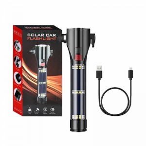 Lanterna LED Solara Superfire D30, 310lm, 10W, 2000mAh, 6 moduri, Ciocan Urgenta, Belt Cutter, SOS - Negru