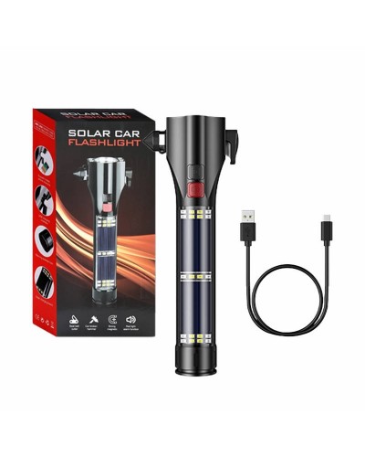 Lanterna LED Solara Superfire D30, 310lm, 10W, 2000mAh, 6 moduri, Ciocan Urgenta, Belt Cutter, SOS - Negru