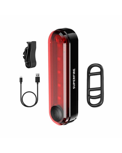 Lumină Bicicletă Spate Superfire BTL01, LED 5x1W, 4 Moduri, IP44, Negru