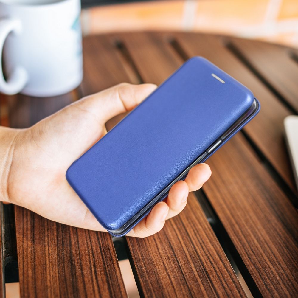 Husă Samsung Galaxy S25 MANGUSTA Elegance Book Albastru - detaliu margini curbate și finisaj piele ecologică