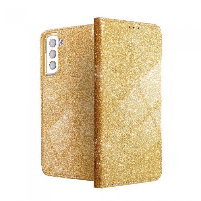 Husă Samsung Galaxy S21 Shining Case Book tip carte Auriu