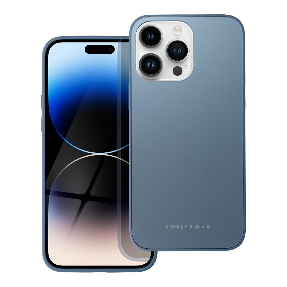 Husa iPhone 14 Pro Max ROAR Matte Glass albastru - spate sticlă mată anti-amprente