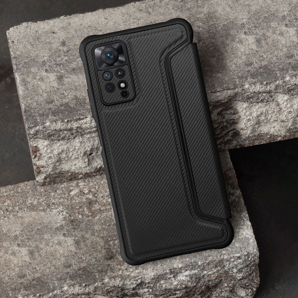 Husă antishock MANGUSTA RAZOR Book Xiaomi Redmi 9A 9AT Negru - textură carbon și colțuri întărite