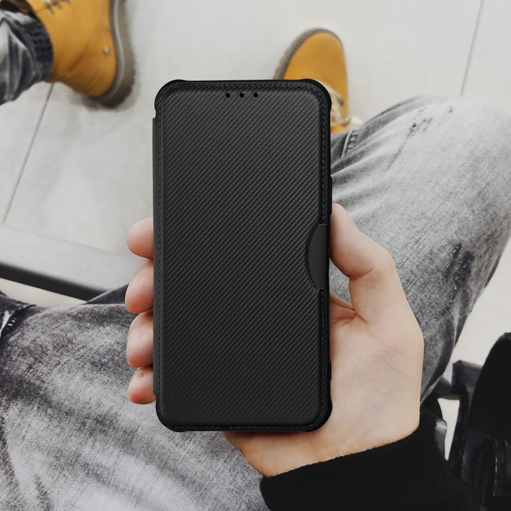 Husă MANGUSTA RAZOR Book Xiaomi Redmi 9A 9AT Negru - interior antishock cu slot card și stand