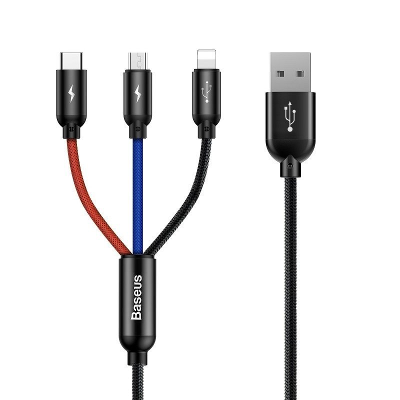 Cablu 3in1 BASEUS USB to Micro USB / Type-C / Lightning, 3.5A, 0.3m - Negru