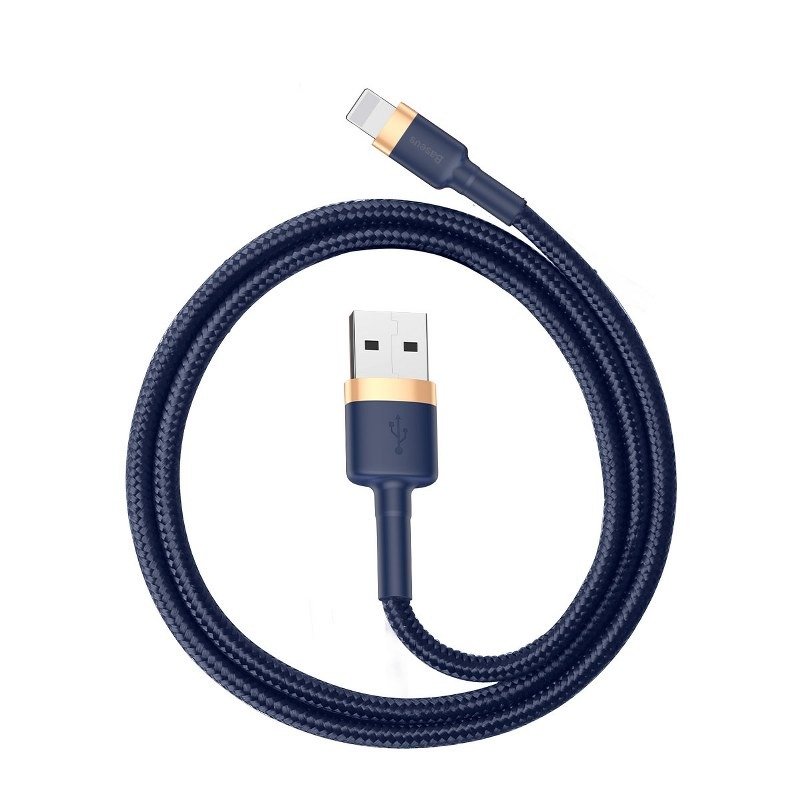 Cablu Baseus Cafule USB la Lightning 2.4A 1m Albastru & Auriu