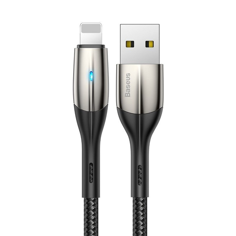 Cablu Baseus Horizontal LED USB la Lightning 2.4A 0.5m Negru