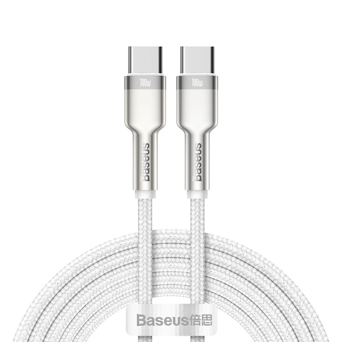 Cablu Baseus Cafule Metal USB-C la USB-C 100W 2m Alb